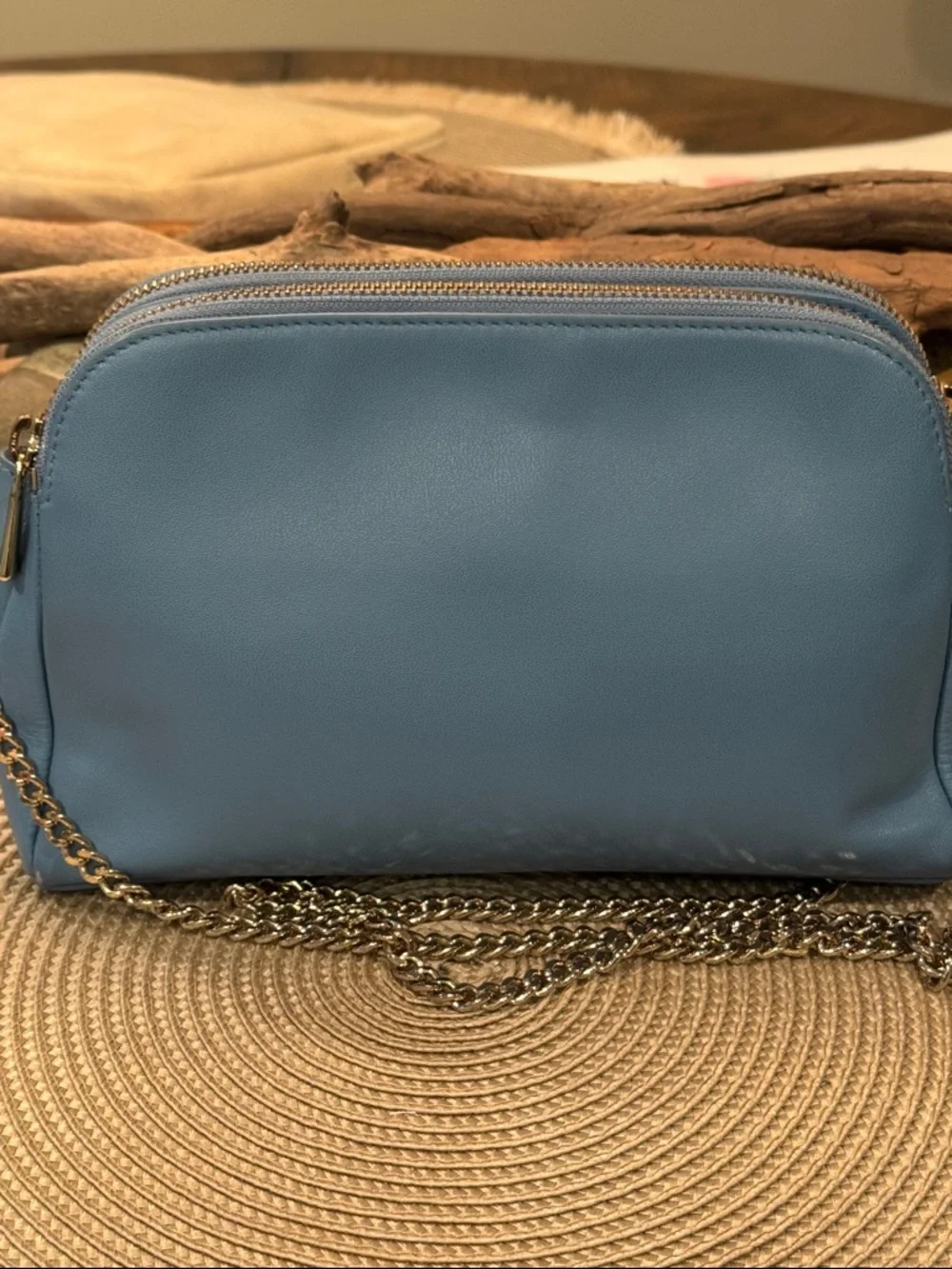 Furla Light Blue Leather Crossbody with Gold Chain - Picture 4 of 13